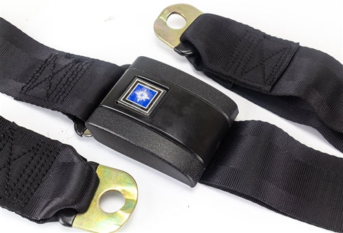 1968 - 1972 Rear Standard Seat Belt with Blue and Silver Starburst Push Button, Each