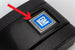 Seat Belt Buckle Push Button Insert Decal, GM Mark of Excellence, Each, Angle 2