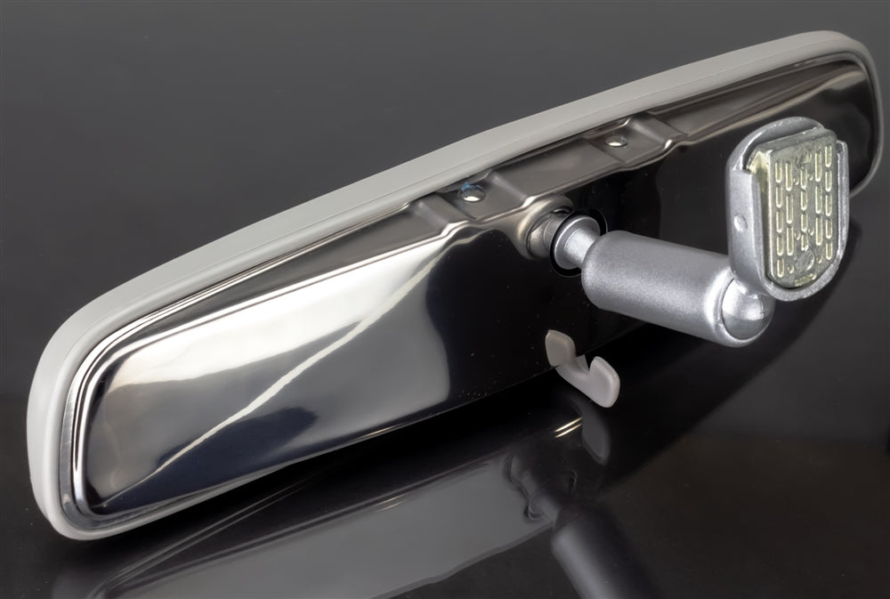 Interior Rear View Mirror Assembly, Stainless Steel Backing with Arm