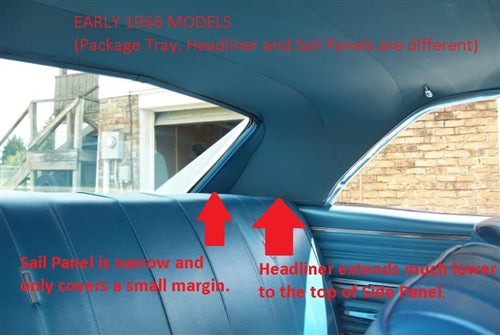 1966 (Early Production) Chevelle Headliner Sail Panel Boards, (Not Covered), Two Door Hardtop, Pair, Angle 2