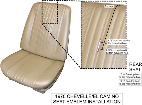 1970 Chevelle Seat Cover Buttons Emblems for Seat Backs, 4 Piece Set, Angle 2