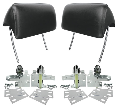 1966 - 1967 Chevelle Headrest Assemblies, Black Pair With Mounting Hardware