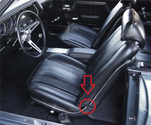 1966 - 1972 Chevelle and 1968 - 1972 Bucket Seat Chrome Trim End Caps, Angle 2