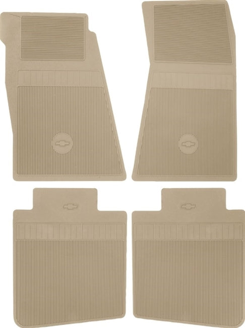 1968 - 1972 Nova Floor Mats Set, Front and Rear, Rubber with Grippers, Gold with Bowtie, OE Style