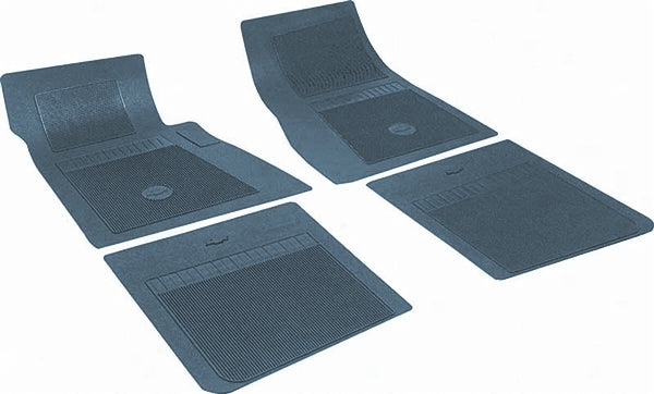 1968 - 1972 Nova Floor Mats Set, Front and Rear, Rubber with Grippers, Dark Blue with Bowtie, OE Style