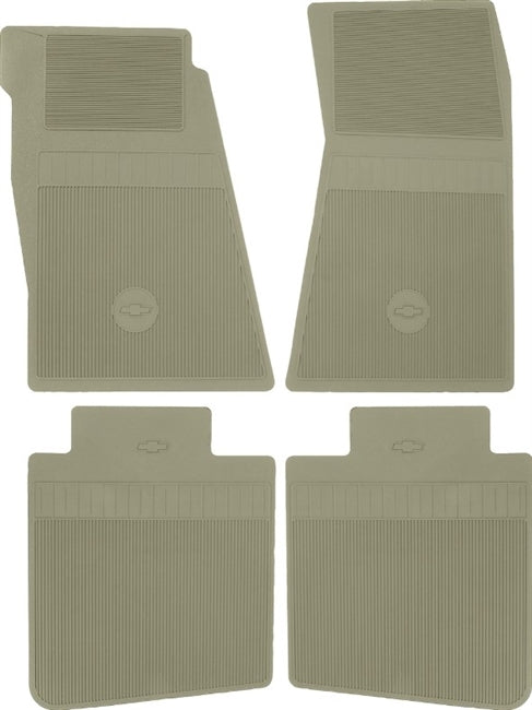 1968 - 1972 Nova Floor Mats Set, Front and Rear, Rubber with Grippers, Ivy Gold with Bowtie, OE Style