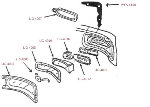 1966 Chevelle Tail Light Kit, Complete, Angle 2