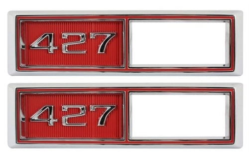 1968 Marker Light Bezel Emblems, Red, "427", Pair