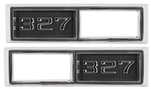 1968 - 1969 Marker Light Bezel Fender Emblems, 327 Pair