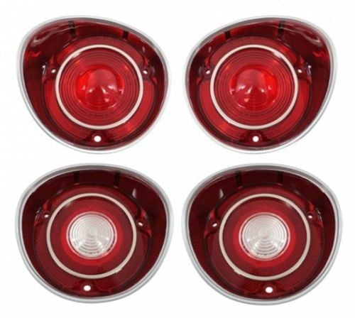 1971 Chevelle SS and Malibu Tail Light Lamp Lens Set, 4 Piece Kit with Trim