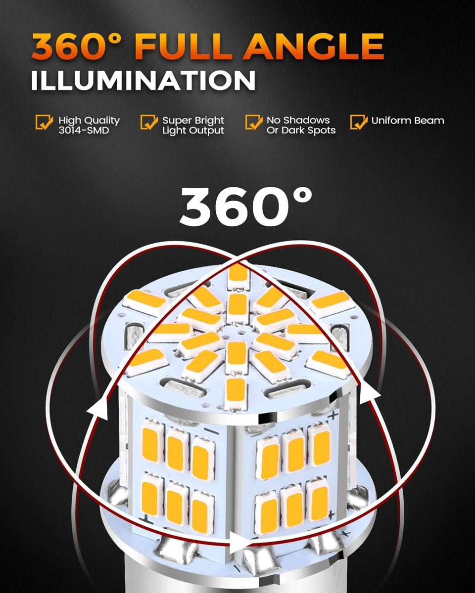 1157 LED Stop / Turn / Park Light Bulb, Ultra Bright AMBER Dual Filament, Each, Angle 4