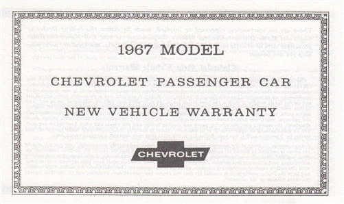 1967 Chevelle and Nova New Vehicle Warranty Certificate