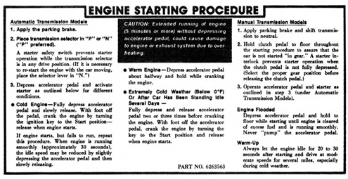 1972 Sunvisor Engine Starting Instruction Decal, 6263563