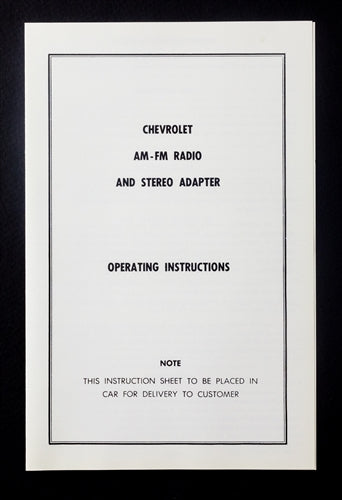 1966 - 1967 AM - FM Radio and Stereo Adapter Operating Instruction Service Manual