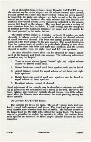 1968 AM - FM Radio and Stereo Adapter Operating Instruction Manual, Angle 3