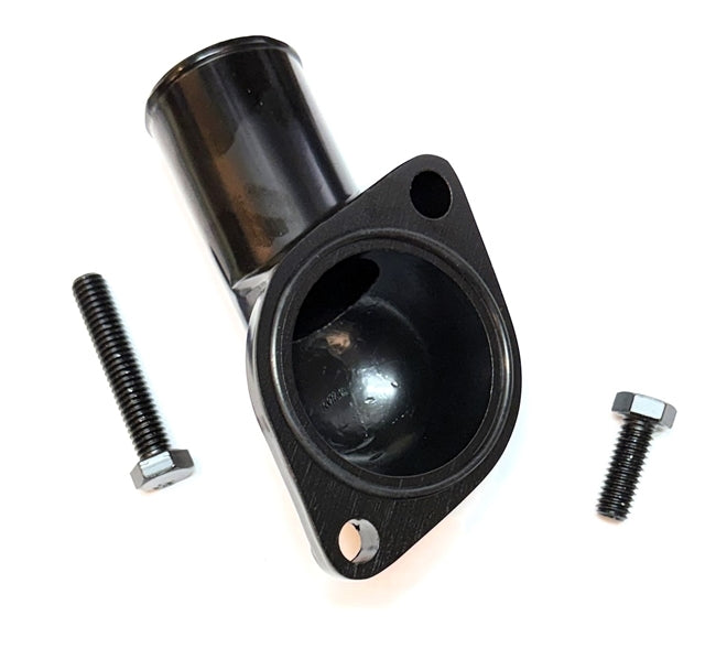 Black Thermostat Housing Water Neck, Fits Most SB and BB, Angle 2