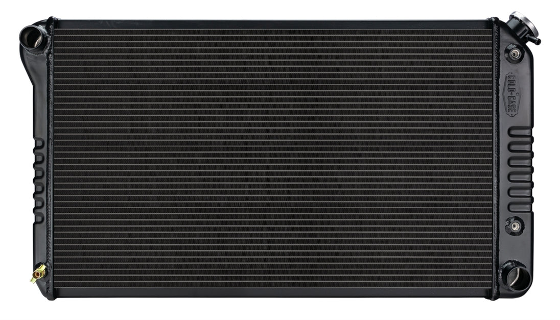 a 1968 - 1972 Chevelle COLD-CASE Black Powder Coated Aluminum Radiator for Automatic Trans, Black Night Rider Series