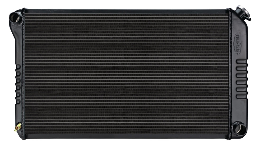 a 1968 - 1972 Chevelle COLD-CASE Black Powder Coated Aluminum Radiator for Manual Trans, Black Night Rider Series
