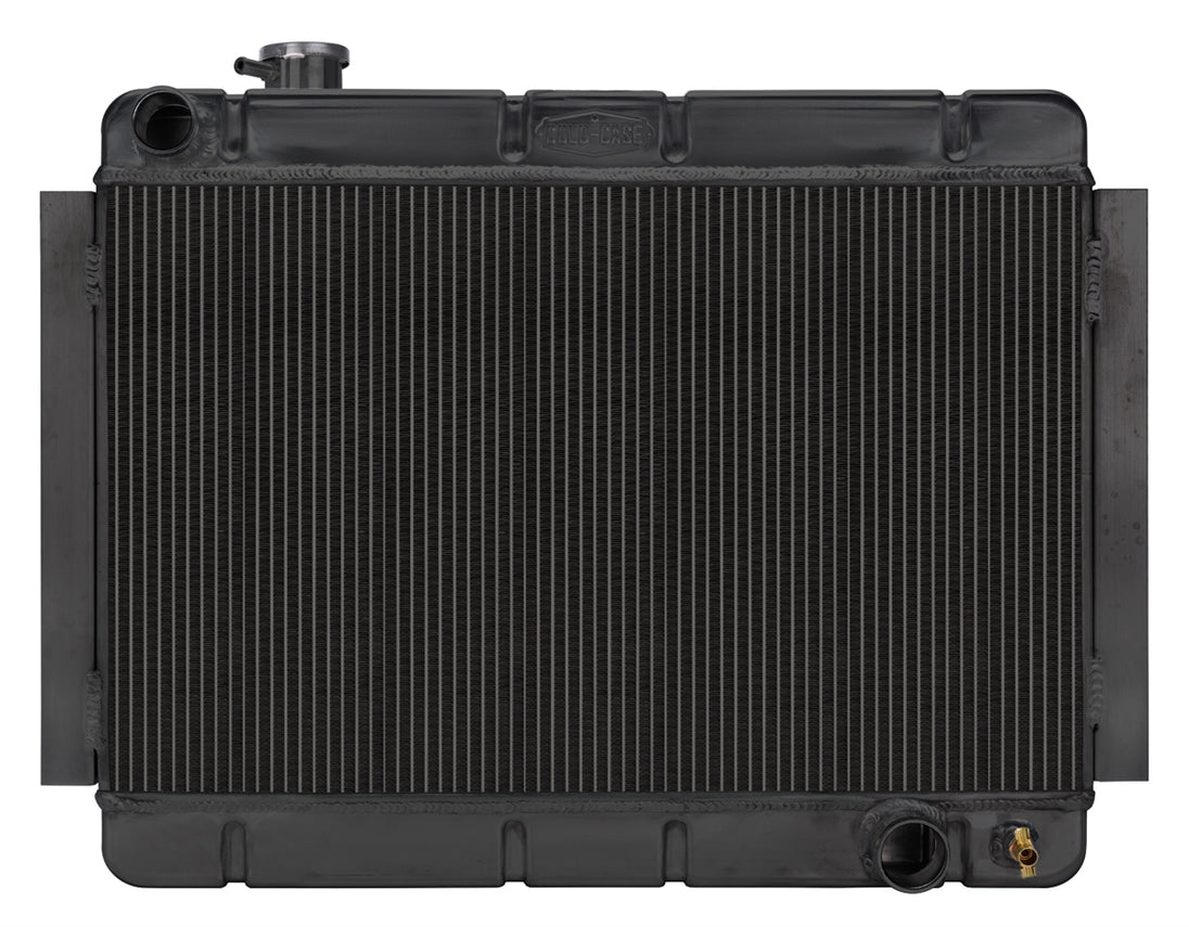 a 1966 - 1967 Chevelle COLD-CASE Black Powder Coated Aluminum Radiator for Manual Trans, Black Night Rider Series