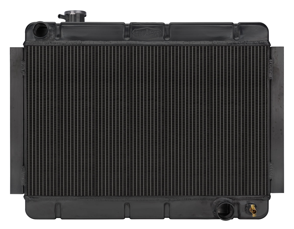 a 1966 - 1967 Chevelle COLD-CASE Black Powder Coated Aluminum Radiator for Manual Trans, Black Night Rider Series