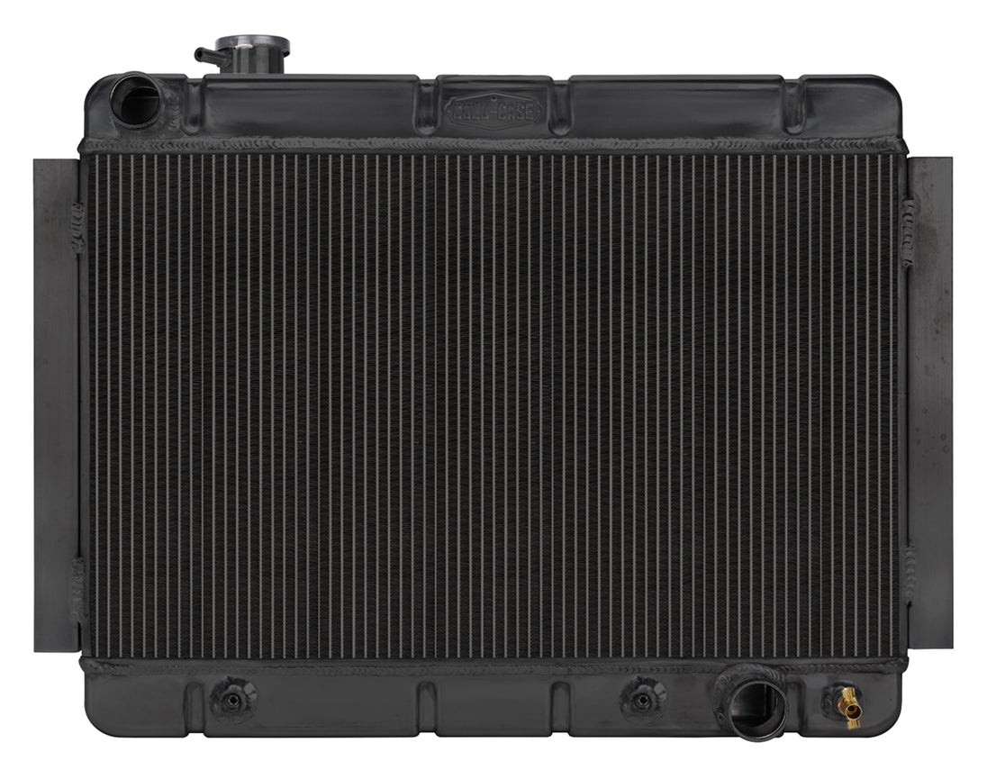 a 1966 - 1967 Chevelle COLD-CASE Black Powder Coated Aluminum Radiator for Automatic Trans, Black Night Rider Series