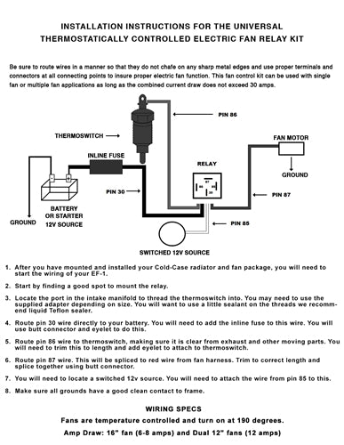 Chevelle and Nova COLD-CASE Electric Fan Relay, Thermoswitch Sensor and Wiring Kit, Angle 2