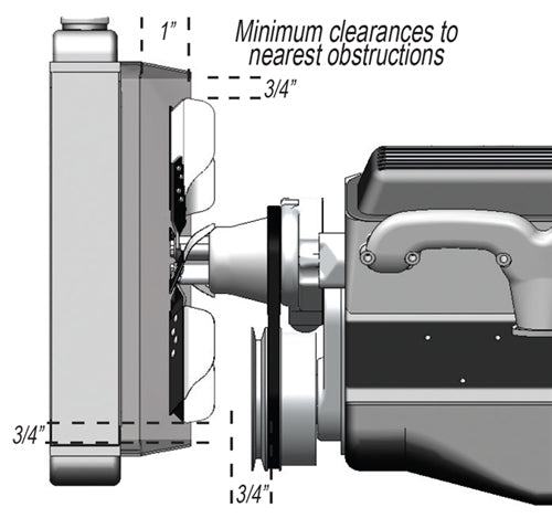 1964 - 1972 Engine Cooling Fan Spacer Kit, 1.5 Inch Thick, Angle 3