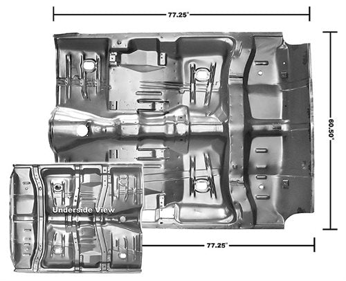 1964 - 1967 Chevelle Floor Pan, With Braces, 77" Long x 60" Wide Full 1 Piece Including Under Rear Seat Pan