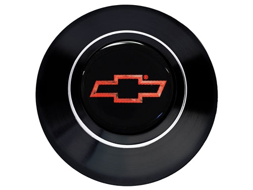 Custom Red Bowtie Horn Cap for Wood or Comfort Grip Steering Wheel, Choose Brushed or Black Finish, Angle 2