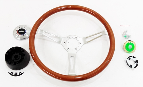 1967 - 1972 Chevelle and Nova Custom Genuine Wood Steering Wheel Kit, Angle 3
