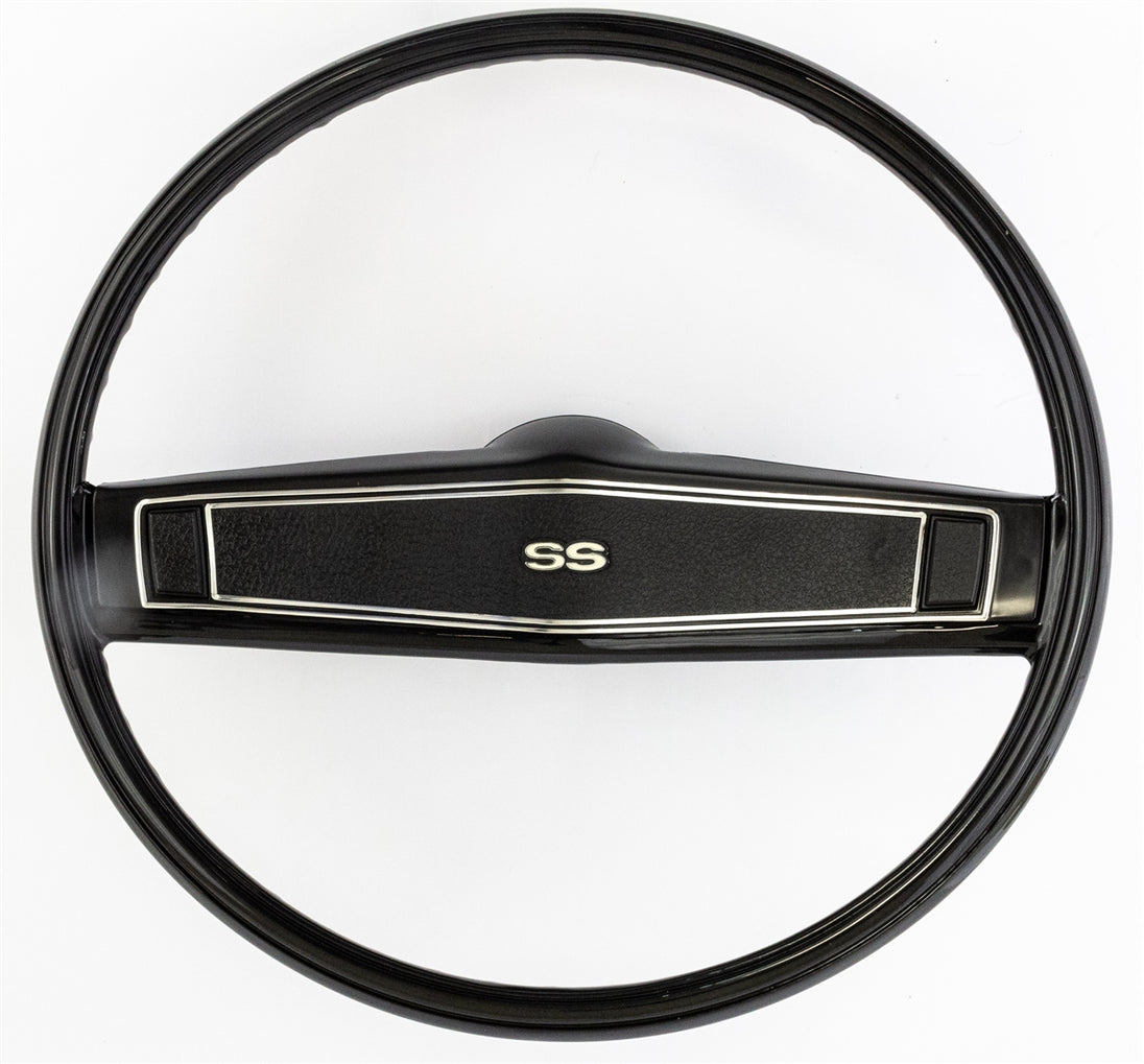 1970 Chevelle Standard Steering Wheel Kit, Black with Black Madrid Grain Shroud, Angle 2