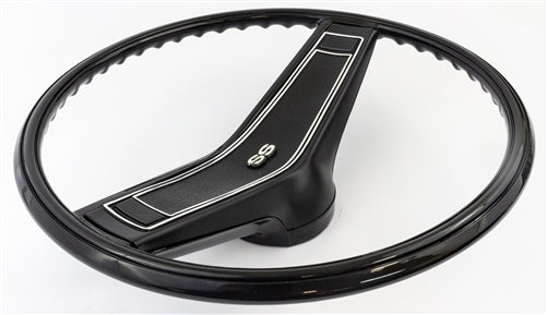 1970 Chevelle Standard Steering Wheel Kit, Black with Black Madrid Grain Shroud, Angle 3