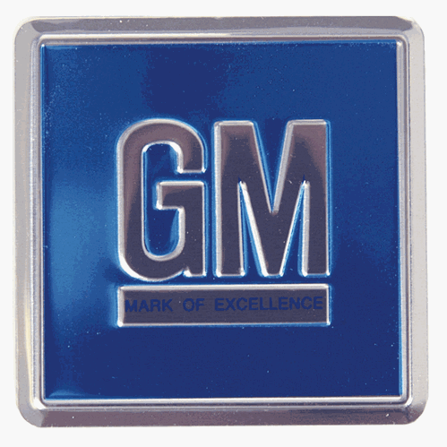 Stamped Metal Mark of Excellence Blue GM Door Decal