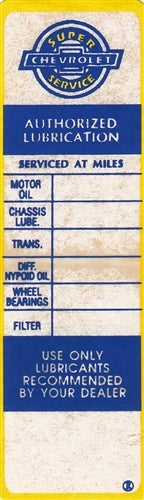 Chevrolet Super Service Door Jamb Dealer Service Decal, NOS GM