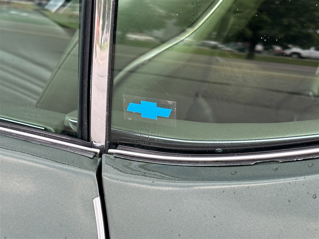 Blue Chevy Bowtie Window Decal, Angle 2