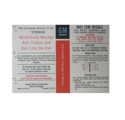 Windshield Washer, Anti-Freeze Triangular Glass Windshield Washer Bottle Solvent Label, 3789848