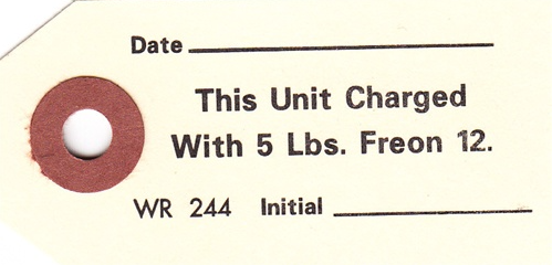 1964 - 1972 Chevelle and Nova Air Conditioning Compressor Freon Charged Tag