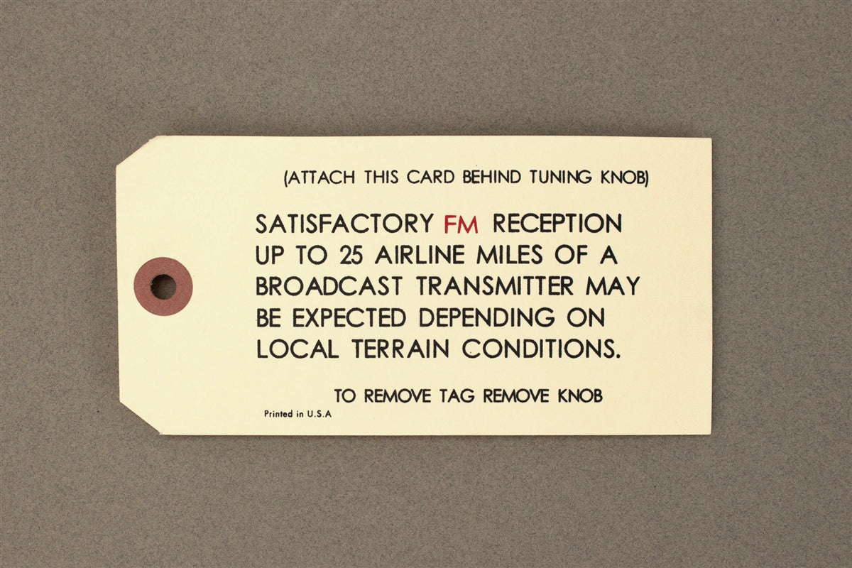 1964 - 1972 Chevelle or Nova AM - FM Radio Antenna Information Tag