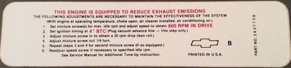 1968 Emission Decal, Automatic Transmission, B Code 3927738