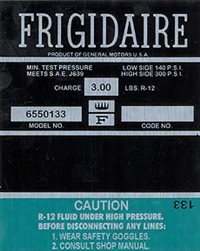 1966 - 1967 Air Conditioning Frigidaire Compressor Decal, Green 6550133