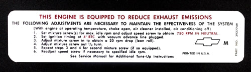 1968 Engine Emission Decal, 396 with 375 HP, 3927749