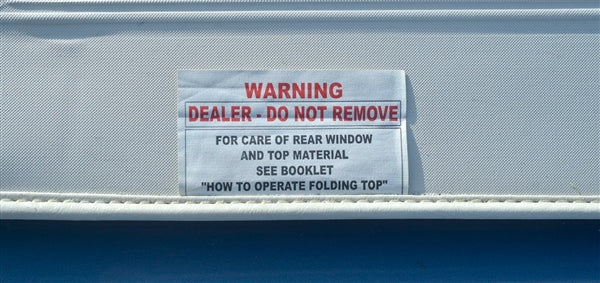 Convertible Top Warning Decal Sticker Tag, Angle 2
