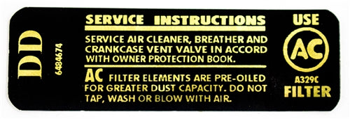 1969 - 1972 Nova Air Cleaner Service Instructions Decal, 6484674 DD Code