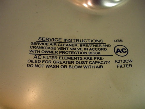 1966 - 1972 Chevelle or Nova Air Cleaner Service Instructions Decal, Open Element Breather, Angle 3
