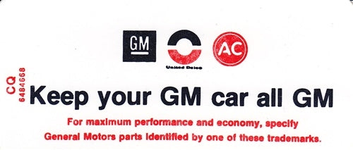1969 - 1972 Chevelle Air Cleaner Service Decal, 350 with 2 Barrel, 6484668 CQ Code