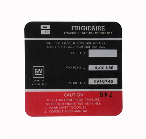 1969 Frigidaire Air Conditioner Compressor Decal, Red