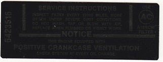 1967 Air Cleaner Service Instructions, 6 Cylinders, 250/155, 6423516