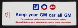 Picture of a 1969 Nova 350 with 4 Barrel Keep Your GM Car All GM Air Cleaner Decal, 6484583 with CN Code