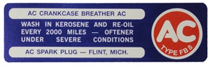 1964 - 1967 AC Oil Filler Cap Decal