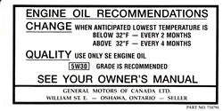 Photo of a 1970 - 1972 Canadian Engine Oil Change Recommendation Decal | Muscle Car Central